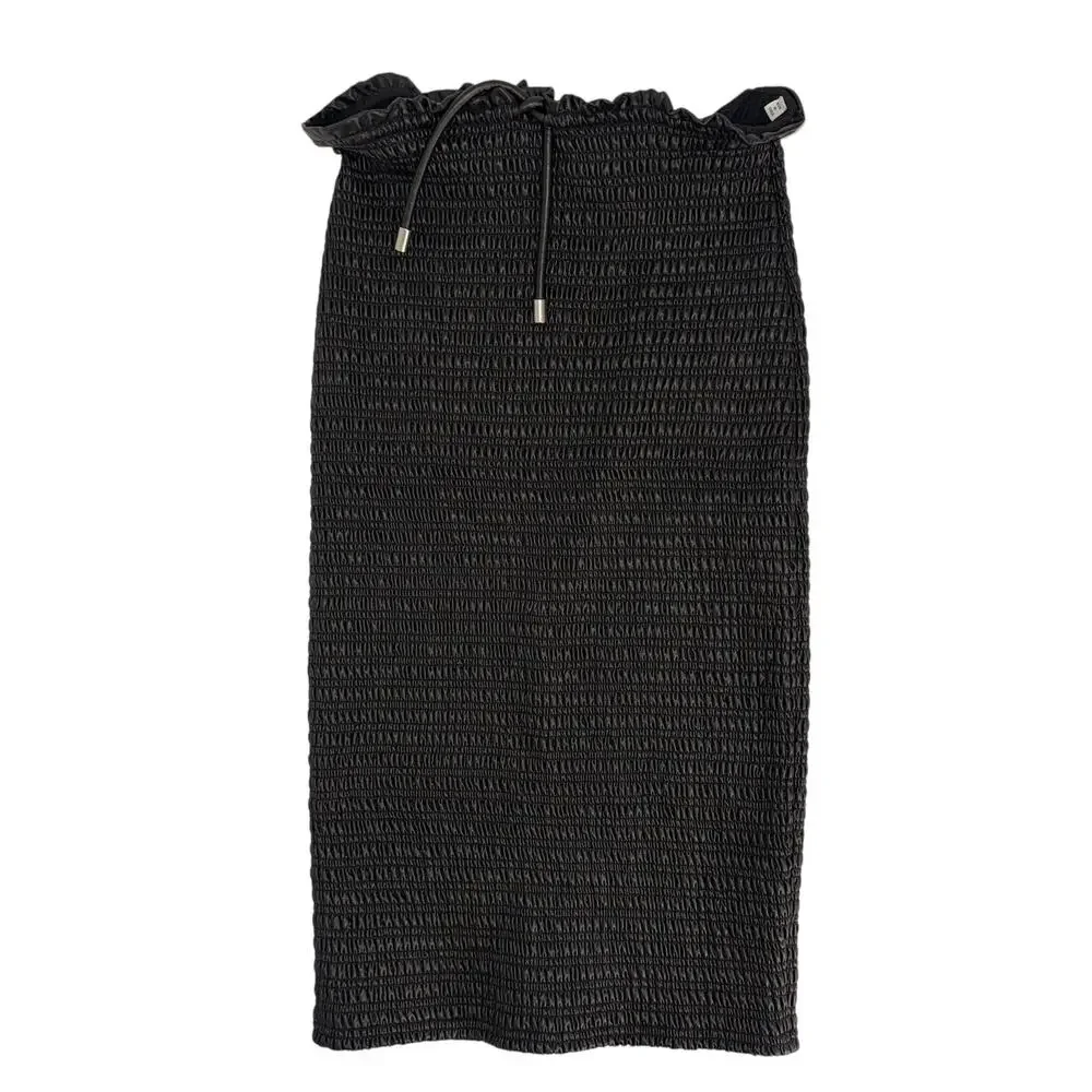 NEW ALC Jaclyn Black Coated Ruched Drawstring Midi Skirt NWT Size 8